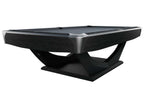 Dynamic Axion American pool table in matt black, showing the curved X-shaped base