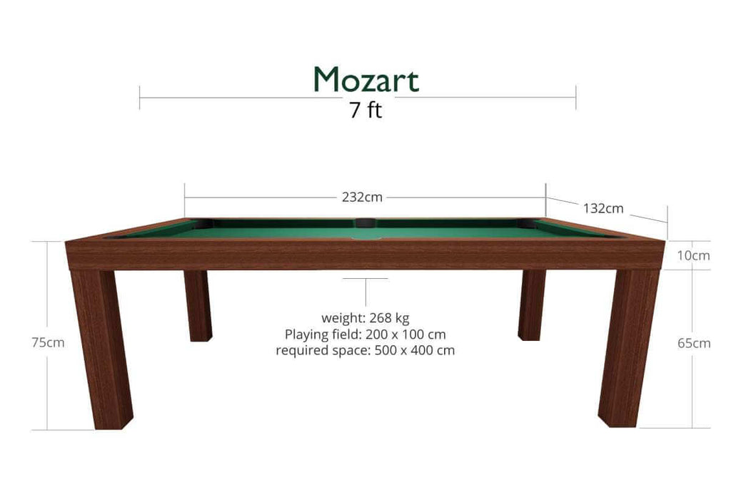 Dynamic Mozart 7ft pool dining table dimensions diagram, Mahogany finish