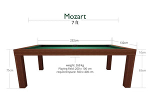 Dynamic Mozart 7ft pool dining table dimensions diagram, Mahogany finish