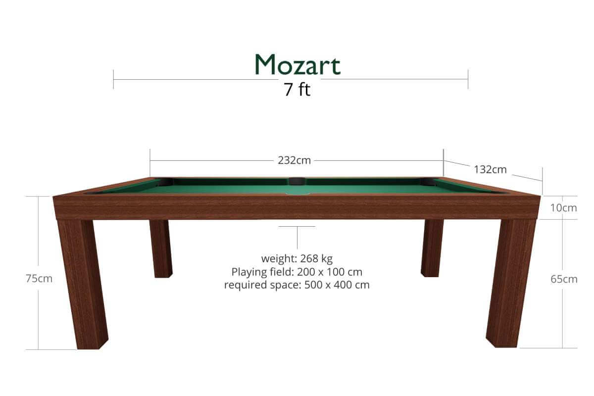 Dynamic Mozart 7ft pool dining table dimensions diagram, Mahogany finish