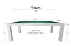 Dynamic Mozart 7ft pool dining table dimensions diagram, Matte White finish