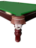 Corner pocket detail on the mahogany Dynamic Prince II Steelblock snooker table