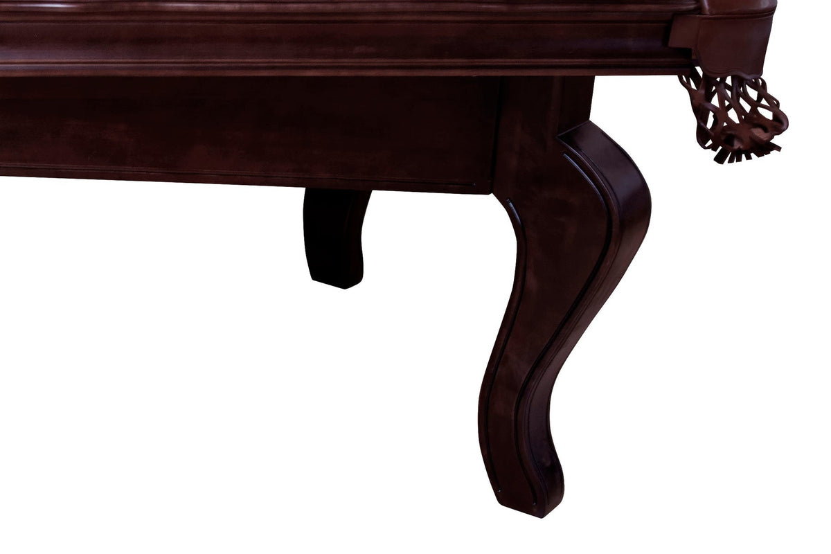 Curved walnut leg detail on the Dynamic Salem 8ft pool table