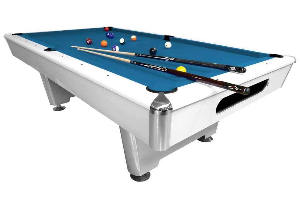 Dynamic Triumph matt white American pool table, 8ft size, full table view