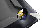 Drop pocket detail on the black Dynamic Triumph Plus American pool table