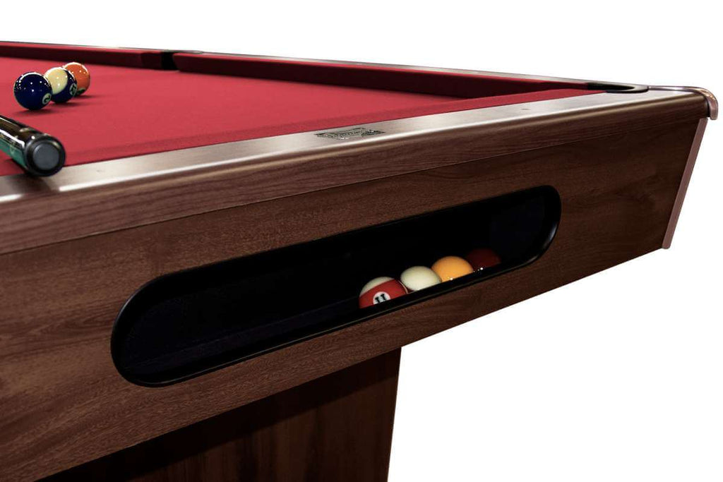 Optional ball-return system on the mahogany Dynamic Triumph Plus American pool table, 8ft