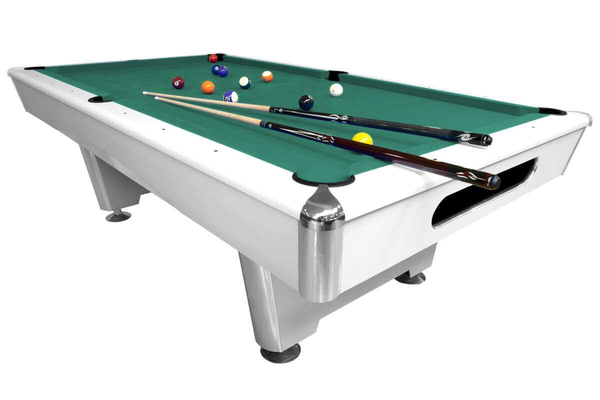 Dynamic Triumph Plus American pool table in matt white, full table view
