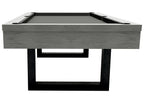 Front angle of the Dynamic Upcon 8ft pool table in grey oak