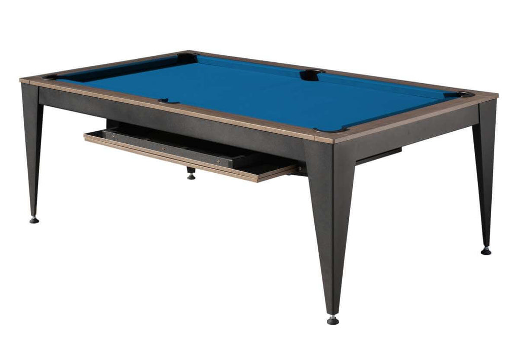 Dynamic Vancouver III American 7ft Pool Table in Black/Brown finish with blue cloth, close view