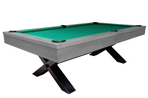 Dynamic Xray 8ft American slate bed pool table in grey oak with X-shaped metal legs
