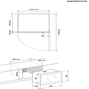 Veritas BI24 installation drawing showing cabinet and ventilation dimensions