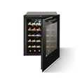 Elica Veritas BI36 dual zone built-in wine cooler in black glass with the door open