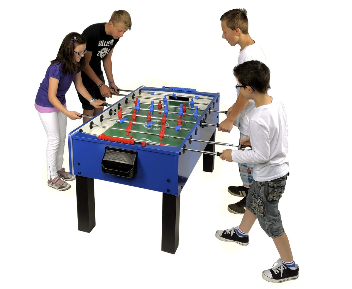 Children playing on the Garlando Master Cup Shorty kids football table