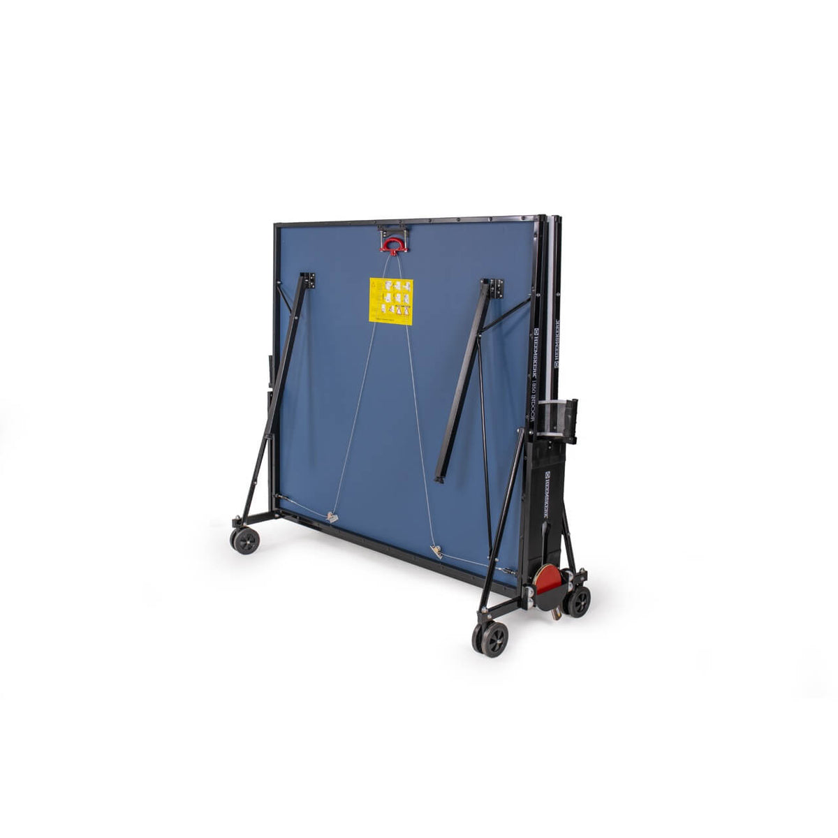 Blue Heemskerk 2250 indoor table tennis table folded upright for storage