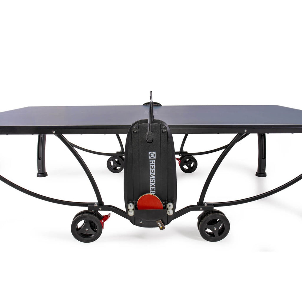 Bat holder and wheels on the frame of the Heemskerk 2250 indoor table tennis table