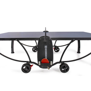 Bat holder and wheels on the frame of the Heemskerk 2250 indoor table tennis table