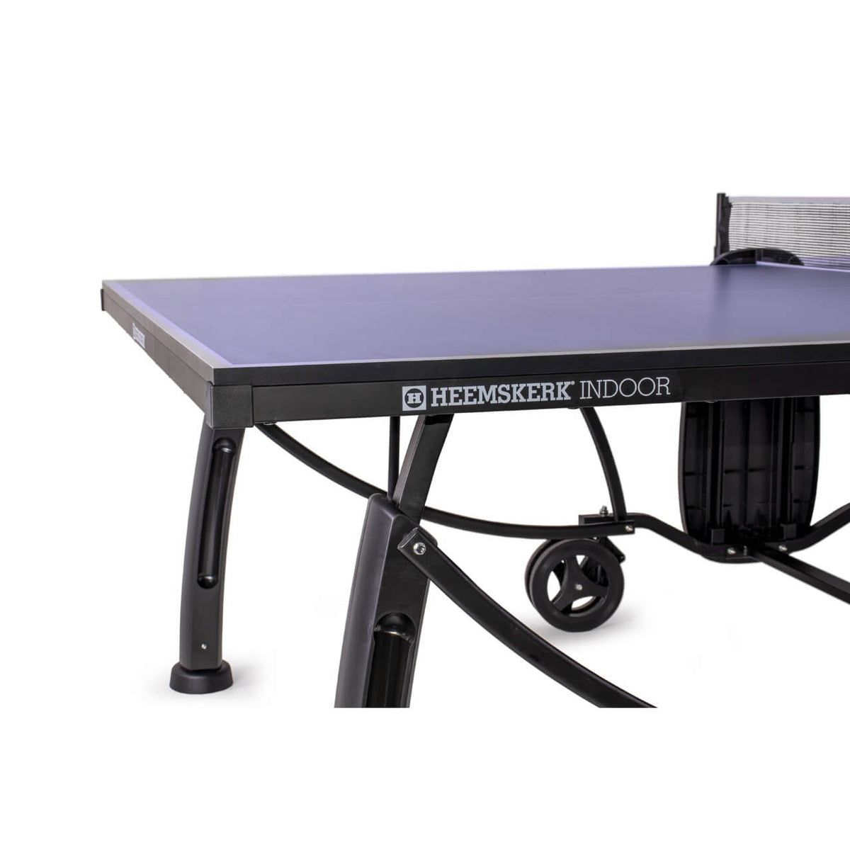Blue top and edge trim of the Heemskerk 2250 indoor table tennis table