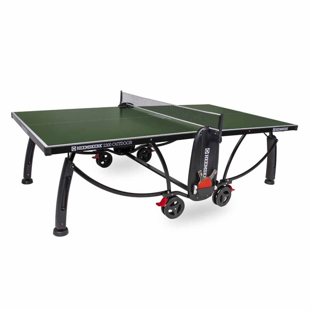 Green Heemskerk 2300 outdoor table tennis table with net, bat holder and wheels