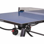 Edge trim and wheel of the blue Heemskerk 2300 outdoor table tennis table