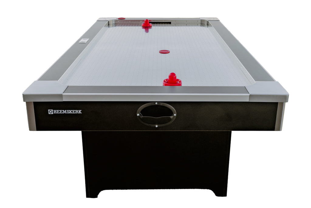 End view of the Heemskerk Coliseum air hockey table with puck return slot