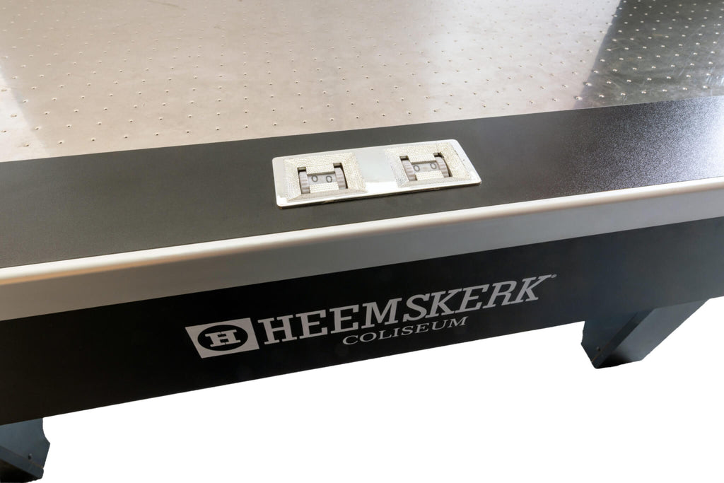 Close-up of the built-in score counter and Heemskerk logo on the Coliseum cabinet