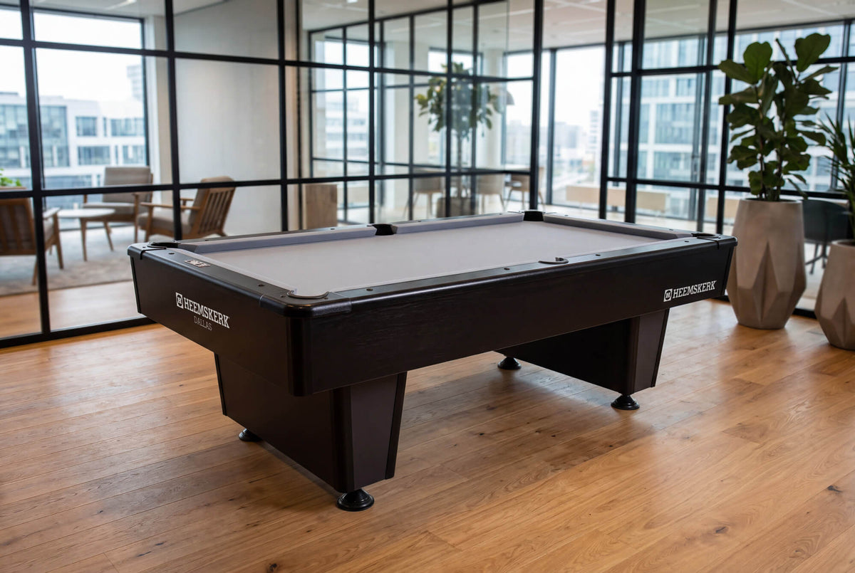 7ft Heemskerk Dallas pool table with grey cloth in a bright room with large windows