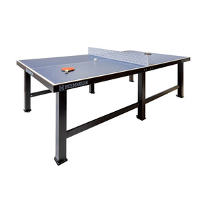 Heemskerk Delta outdoor table tennis table with blue top, steel net and black frame