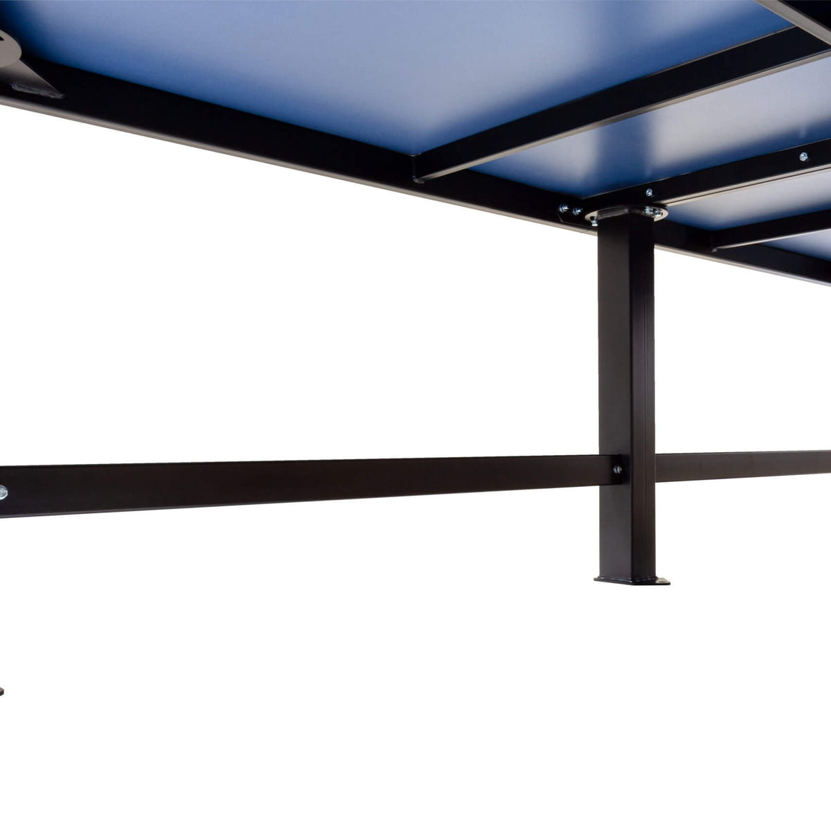 Underside and steel leg frame of the Heemskerk Delta outdoor table tennis table
