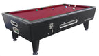 Heemskerk Kick Shot coin operated pool table with a black cabinet and burgundy cloth