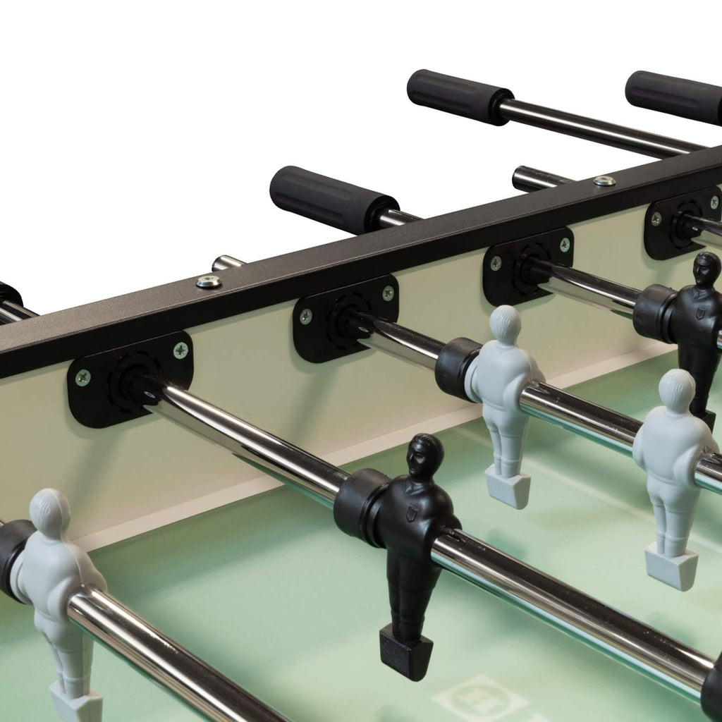 Rods, handles and players on the Heemskerk King Pro competition foosball table