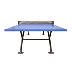 Heemskerk Lima outdoor table tennis table seen side-on, showing the steel legs