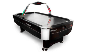 Heemskerk Navona 7ft air hockey table in black with chrome corners and overhead scoreboard