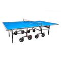 Heemskerk Novi 2100 outdoor table tennis table with blue top, net and eight wheels