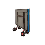 Heemskerk Novi 2100 outdoor table tennis table folded upright on its wheels