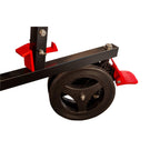 Wheel and red brake pedal on the Heemskerk Novi 2100 outdoor table tennis table