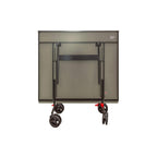 Underside of the folded Heemskerk Novi 2100 outdoor table tennis table on its wheels