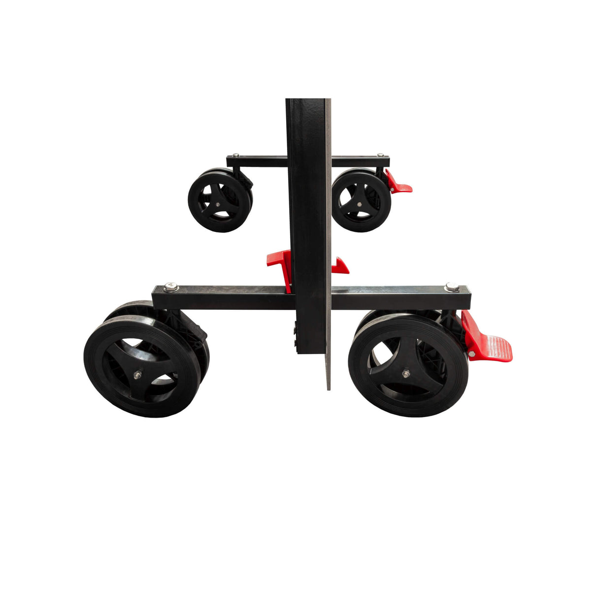 Wheel base of the folded Heemskerk Novi 2100 outdoor table tennis table