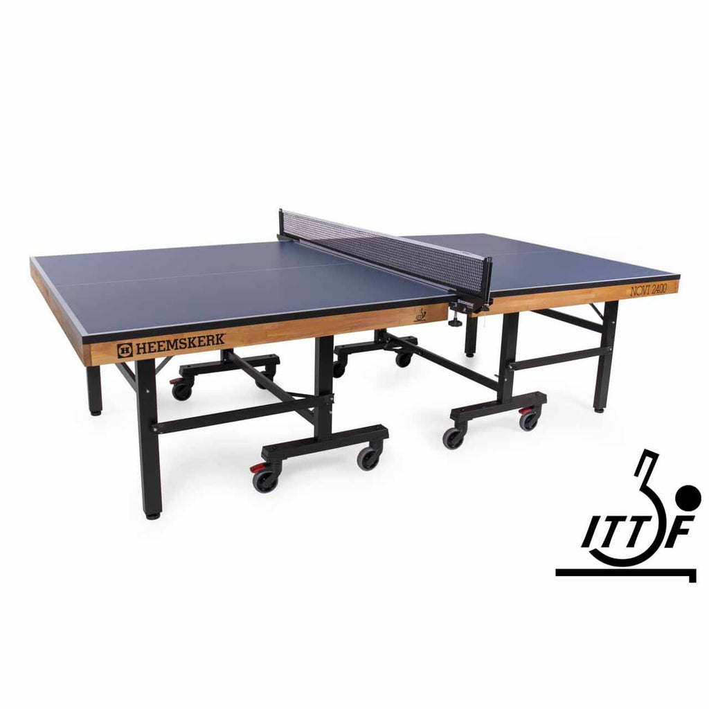 Blue Heemskerk Novi 2400 ITTF approved table tennis table with net and wheels