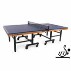 Blue Heemskerk Novi 2400 ITTF approved table tennis table with net and wheels