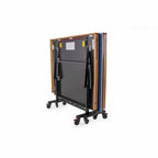 Blue Heemskerk Novi 2400 table tennis table folded for storage