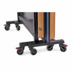 Wheeled undercarriage of the folded Heemskerk Novi 2400 table tennis table