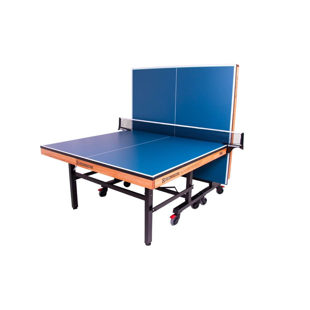 Blue Heemskerk Novi 2400 table tennis table seen from the end