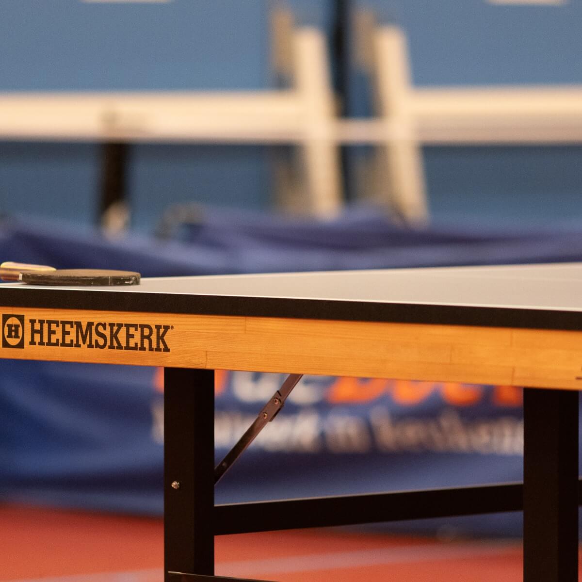 Apron and net of a Heemskerk Novi 2400 table tennis table in a sports hall