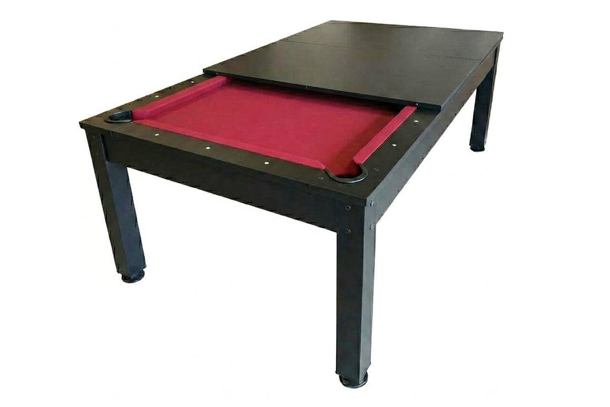 Heemskerk Richmond pool table dining table in matte black with burgundy cloth