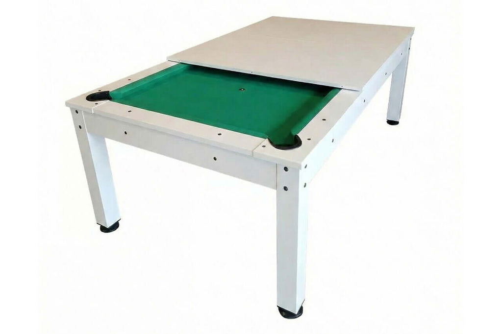 Heemskerk Richmond pool table dining table in matte white with green cloth
