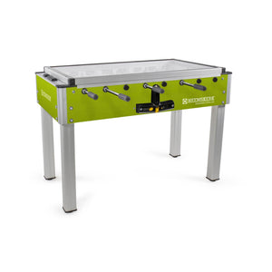 Heemskerk Sunshine outdoor football table with lime green cabinet and glass cover