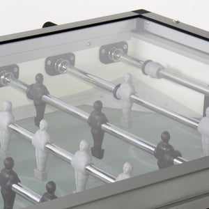 Rods and players under the clear cover of the Heemskerk High TacTic Cover football table