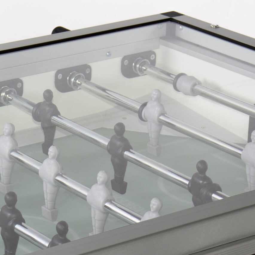Rods and players under the clear cover of the Heemskerk High TacTic Cover football table