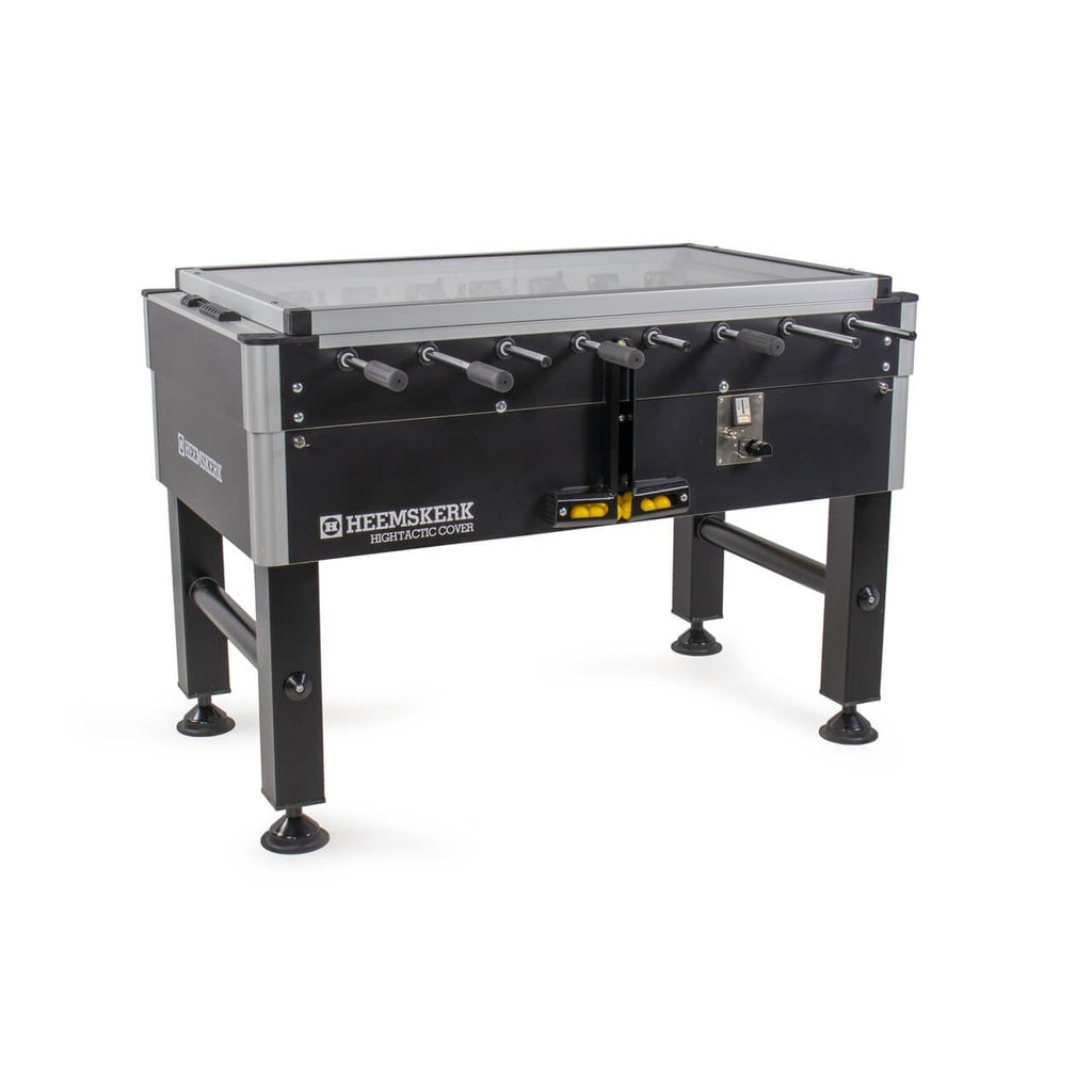 Heemskerk High TacTic Cover football table with clear cover, seen from the side