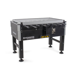 Heemskerk High TacTic Cover football table with clear cover, seen from the side